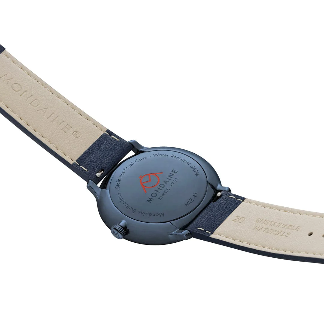 Doppio, Polished IP Blue Steel, 41 mm, Blue Vegan Apple Leather - Image 6