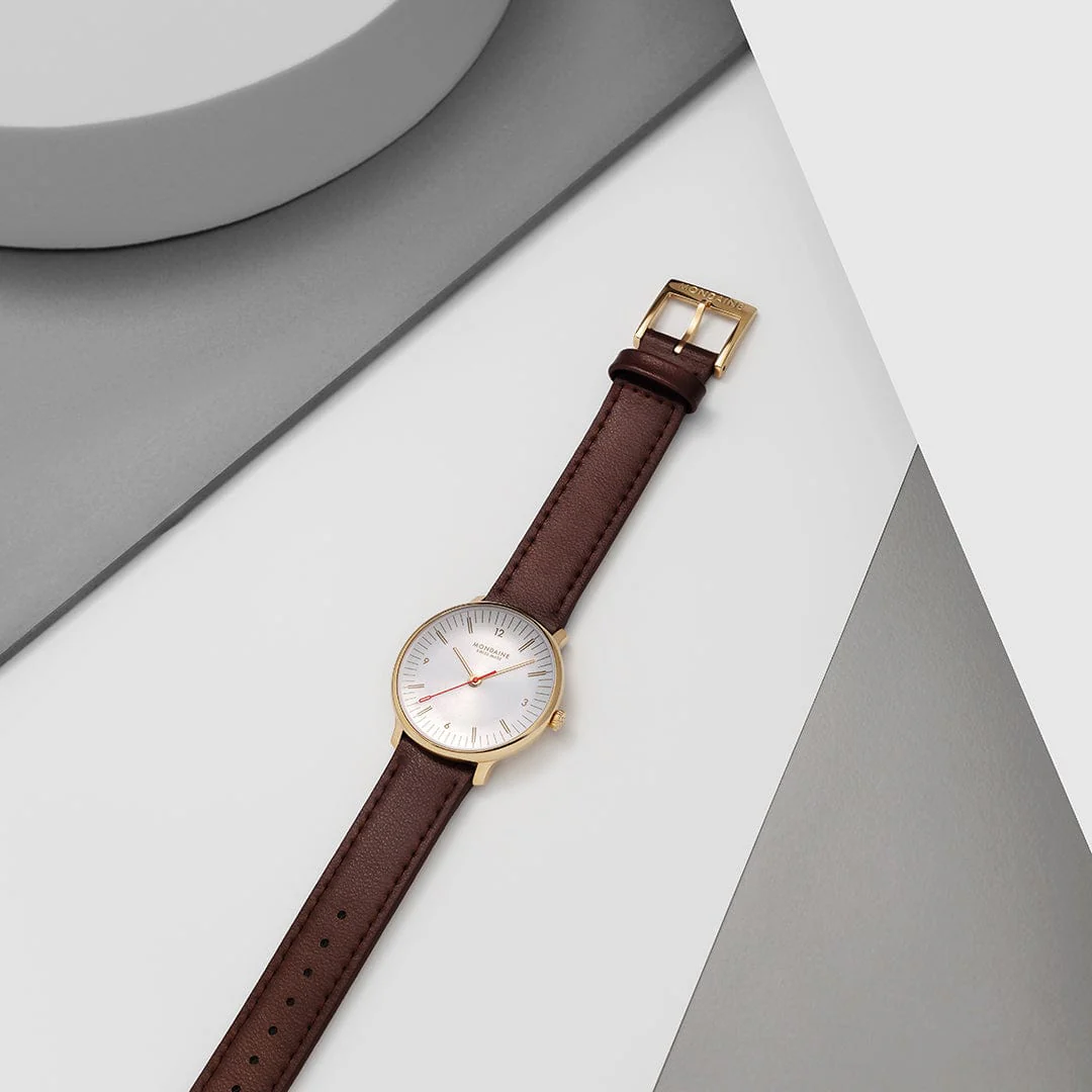 Doppio, Polished IP Gold Steel, 33 mm, Brown Vegan Grape Leather - Image 10