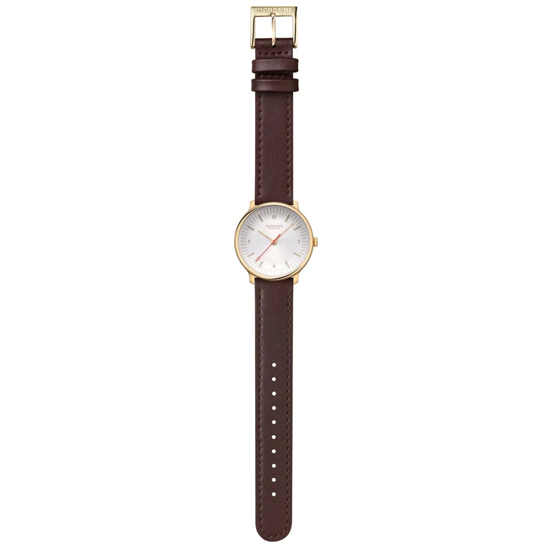 Doppio, Polished IP Gold Steel, 33 mm, Brown Vegan Grape Leather - Image 11