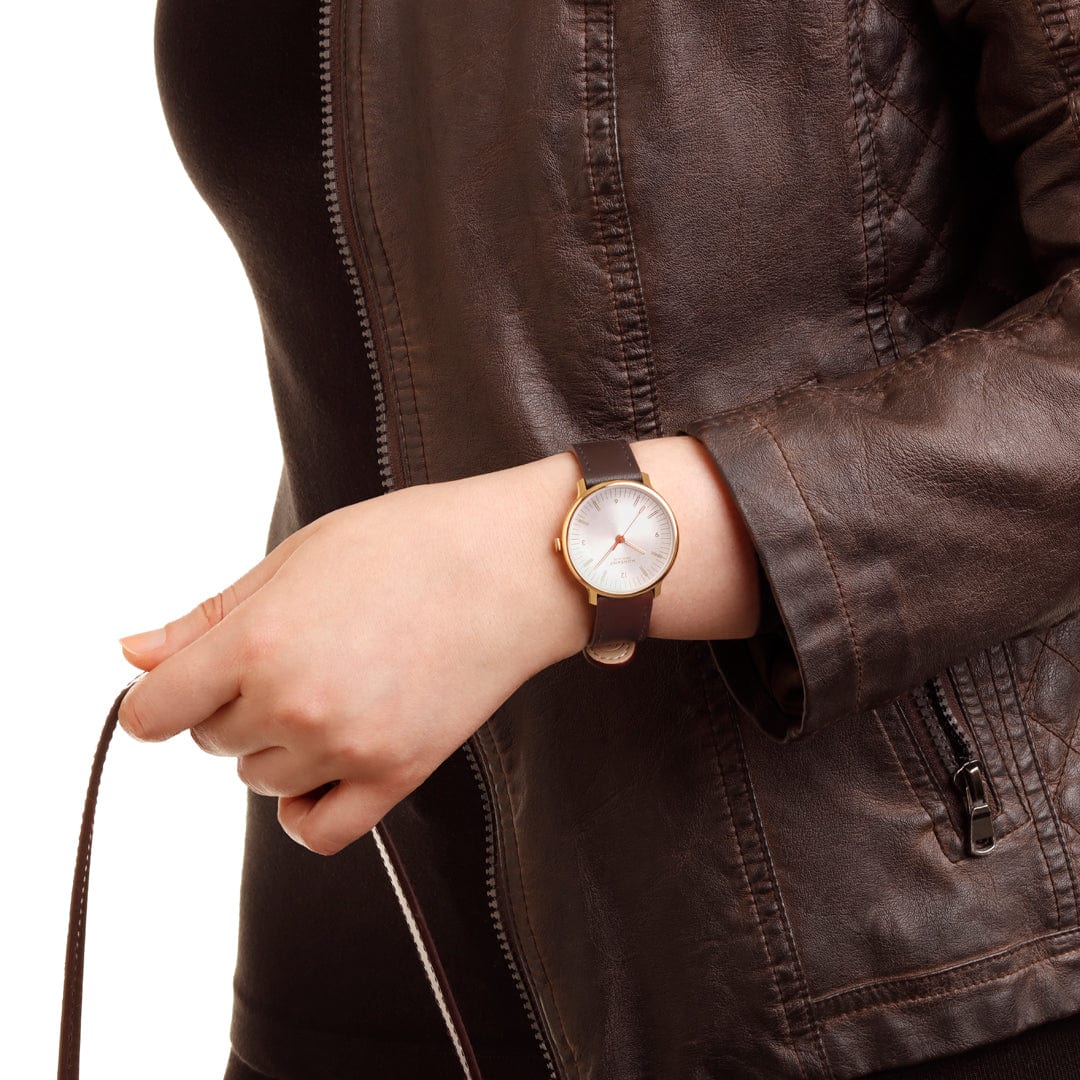 Doppio, Polished IP Gold Steel, 33 mm, Brown Vegan Grape Leather - Image 3