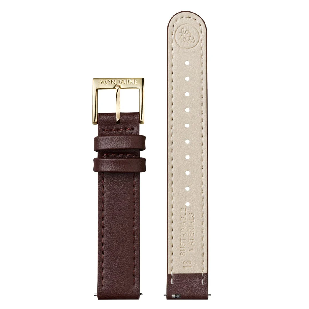 Doppio, Polished IP Gold Steel, 33 mm, Brown Vegan Grape Leather - Image 4