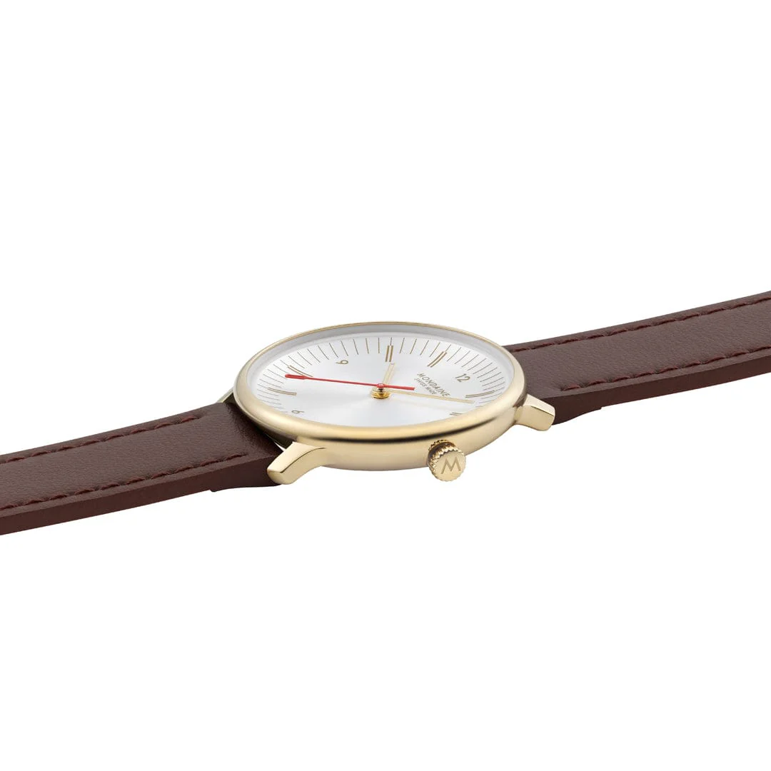 Doppio, Polished IP Gold Steel, 33 mm, Brown Vegan Grape Leather - Image 6