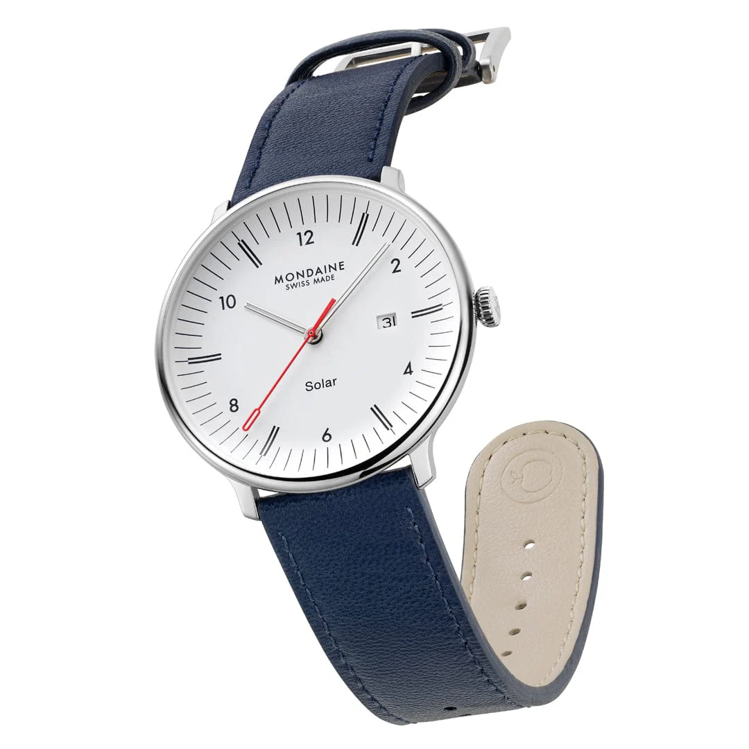 Doppio Solar, Polished Steel, 41 mm, Blue Vegan Apple Leather - Image 10