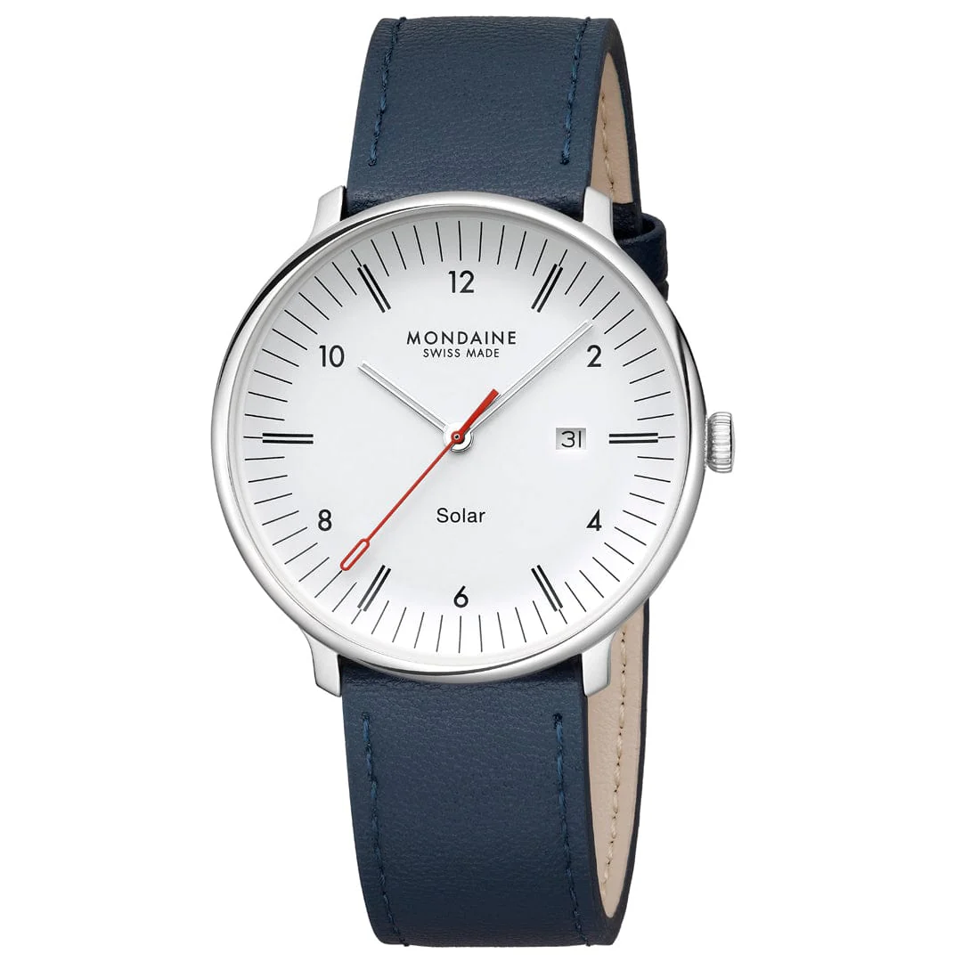 Doppio Solar, Polished Steel, 41 mm, Blue Vegan Apple Leather - Image 11