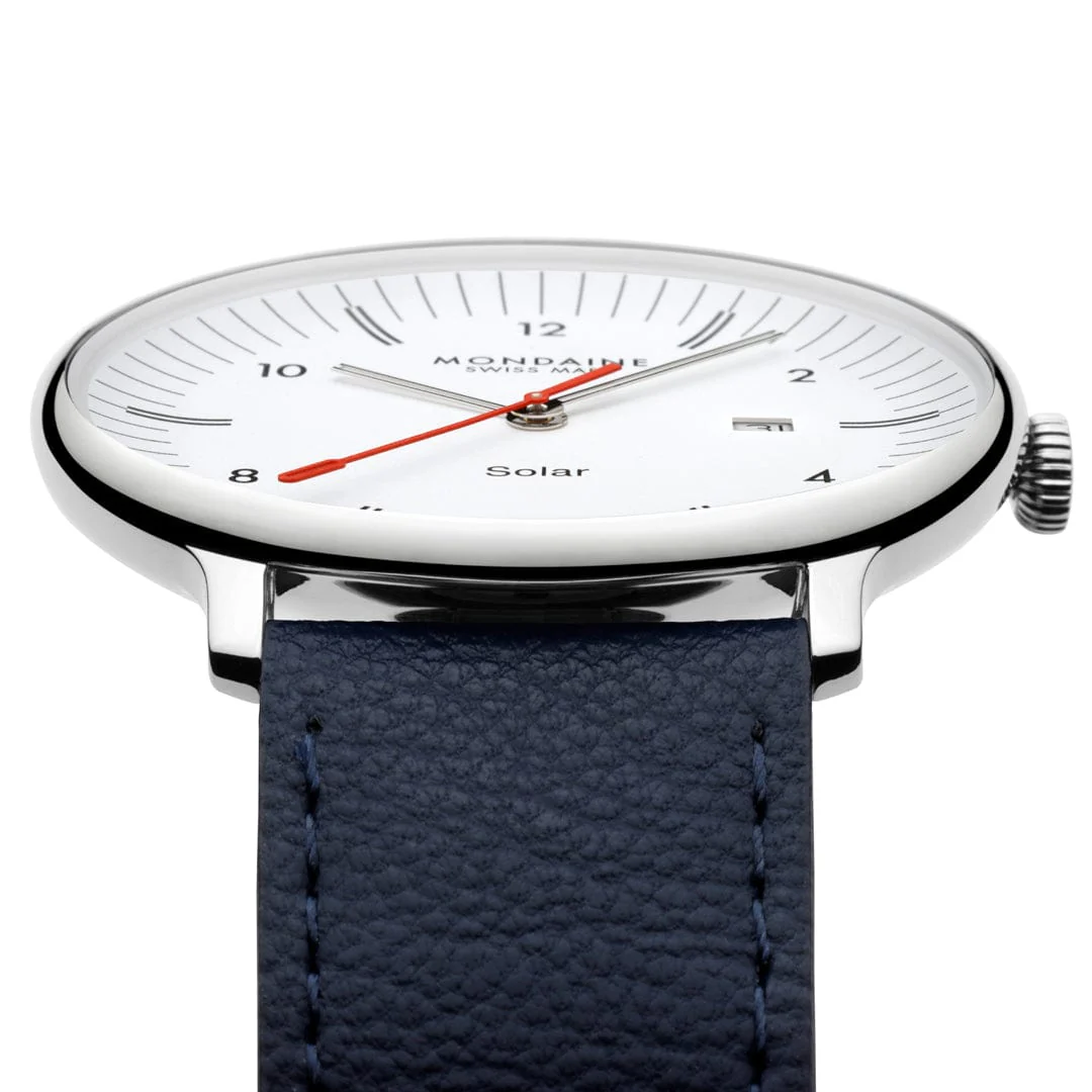Doppio Solar, Polished Steel, 41 mm, Blue Vegan Apple Leather - Image 3