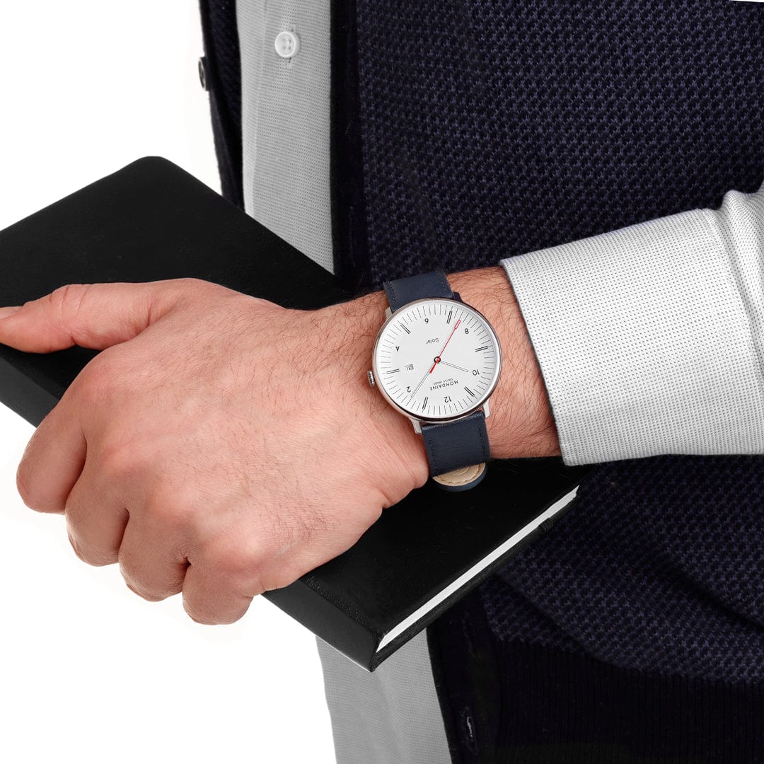 Doppio Solar, Polished Steel, 41 mm, Blue Vegan Apple Leather - Image 5