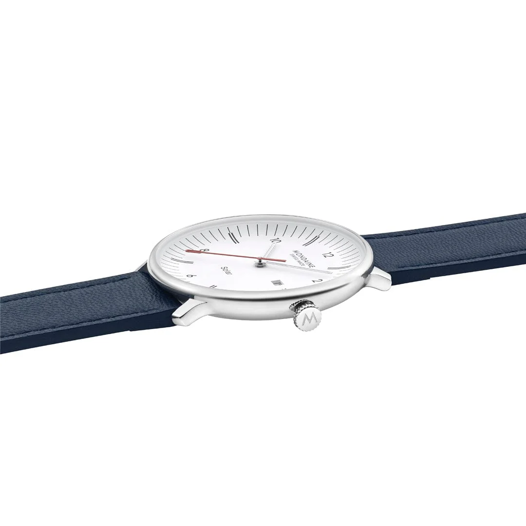 Doppio Solar, Polished Steel, 41 mm, Blue Vegan Apple Leather - Image 7