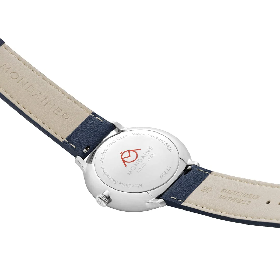 Doppio Solar, Polished Steel, 41 mm, Blue Vegan Apple Leather - Image 8