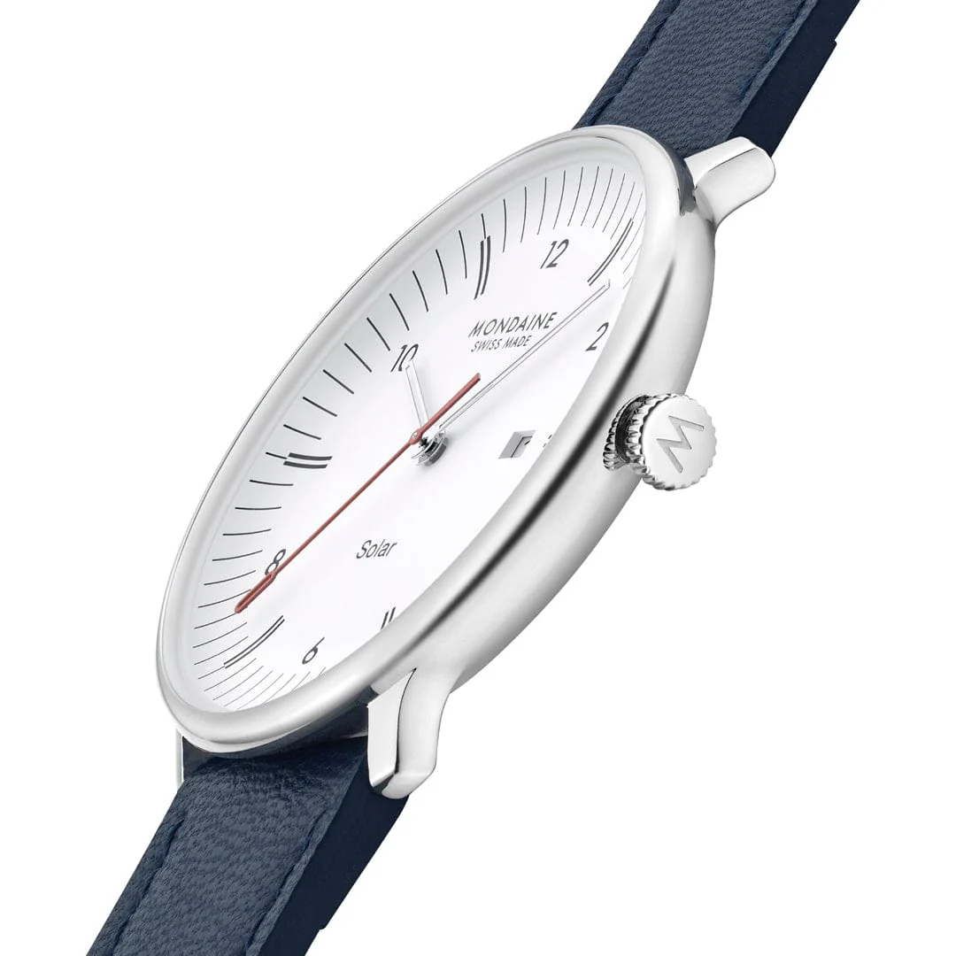 Doppio Solar, Polished Steel, 41 mm, Blue Vegan Apple Leather - Image 9