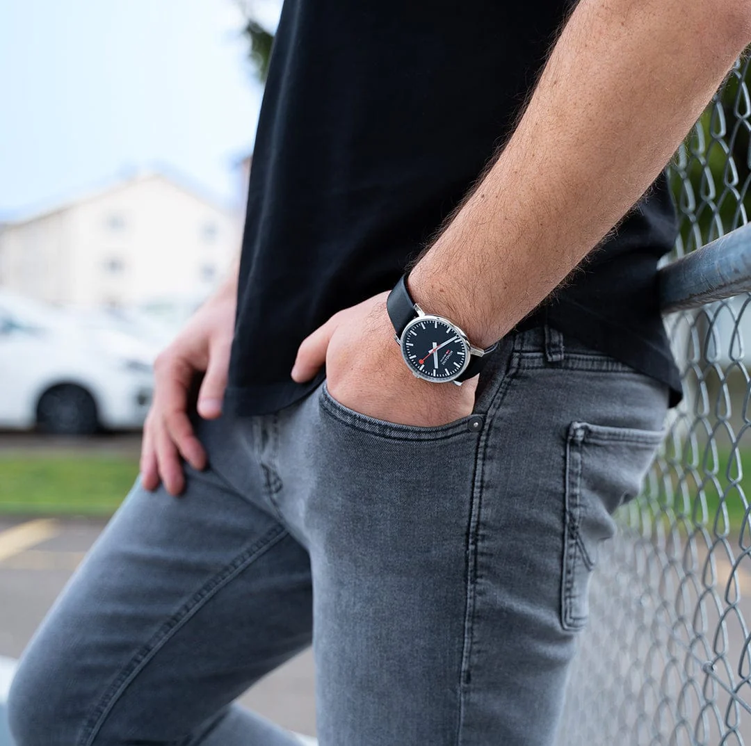 Evo2, Polished Steel, 43 mm, Black Vegan Leather - Image 10