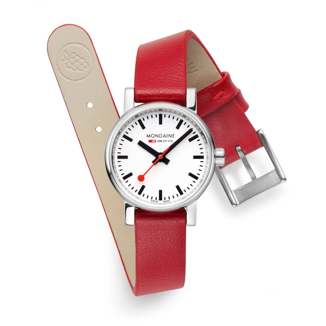 EVO2, Polished Steel, 26 mm, Red Vegan Grape Leather - Image 8