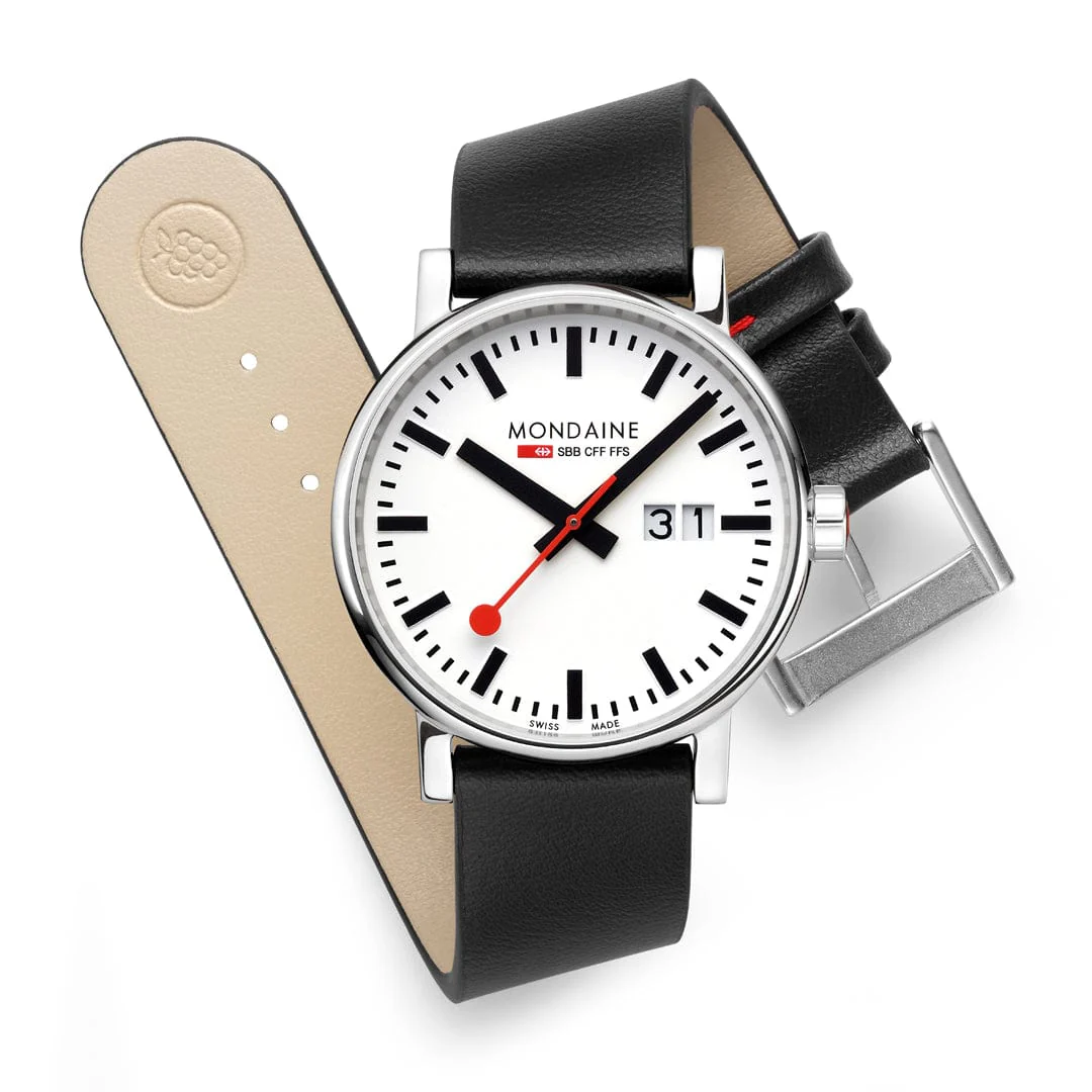 Evo2 Big Date, Polished Steel, 40 mm, Black Vegan Leather - Image 7