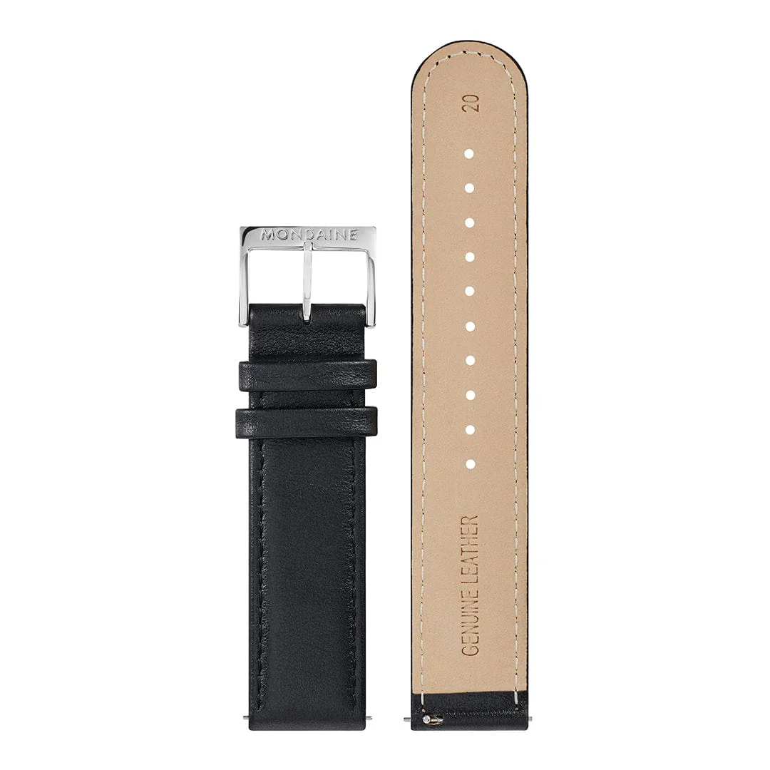 Genuine Leather Watch Strap, 20 mm, Black